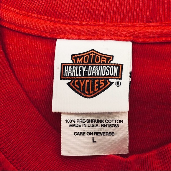 Harley Davidson Red SS T-Shirt w/ Spade n Wings - Picture 4 of 6